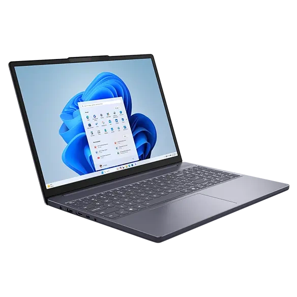 Foto  notebook IdeaPad Slim 3 aberto em diagonal