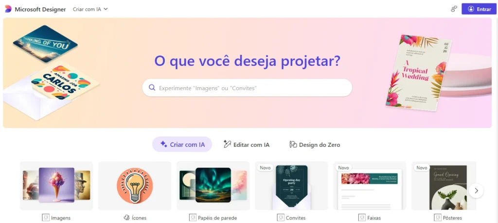 print doMicrosoft Designer, com seu criador de imagens integrado (anteriormente conhecido como Bing Image Creator