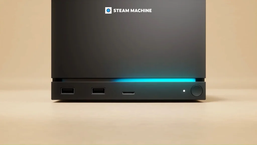 close do Steam Machine da valve, close da sua luz de led azul