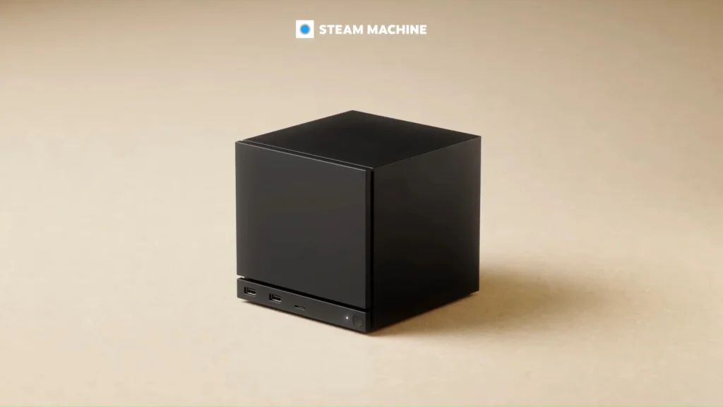 foto do novo console da valve o steam machine