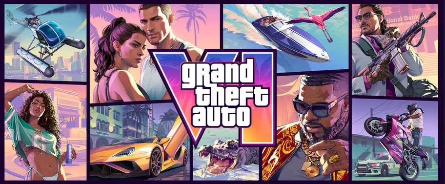 capa do jogo gta vi ou gta 6 com diversas cenas do jogos