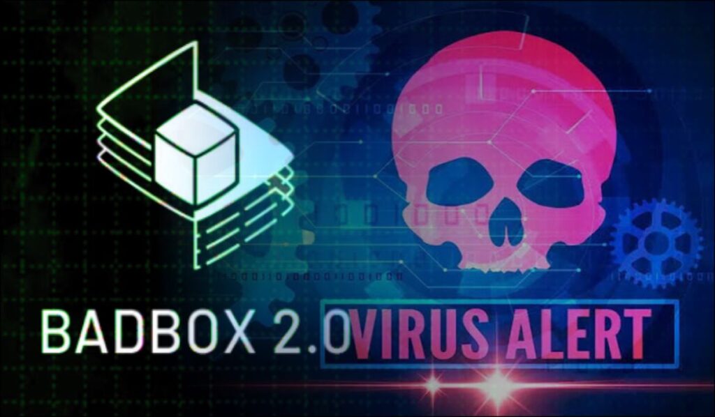 representação virus bad box simbolo caveira vermelha e nome virus alert