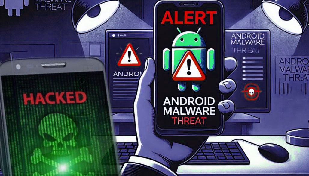 pessoa segurando celular abdrid e varios alertas de virus