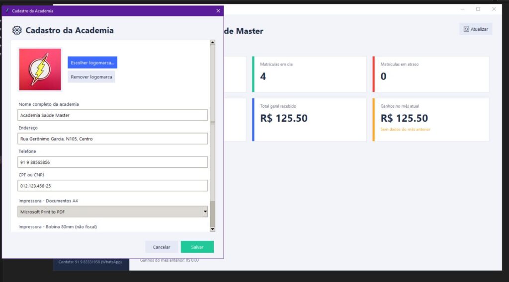 Tela de cadastro do Gestor de Academia / Imagem: Codigo Infinito