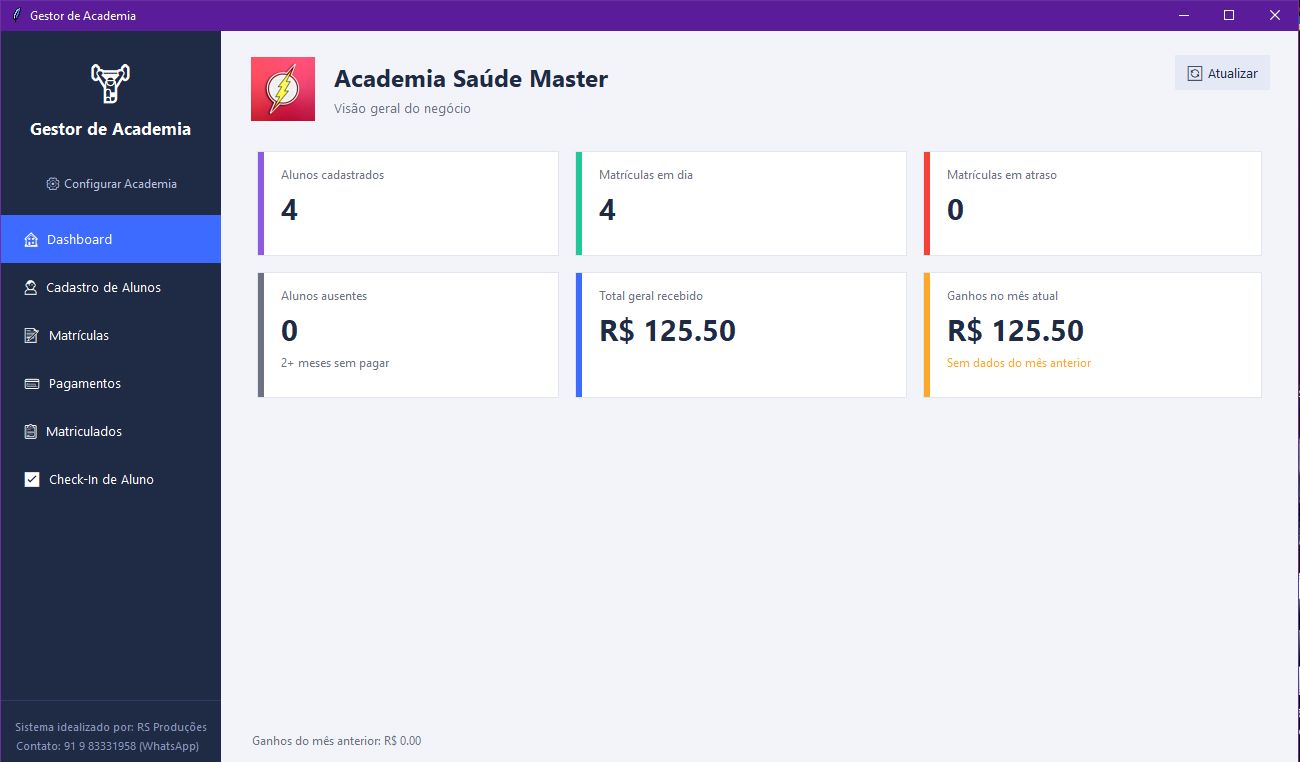 Tela inicial do programa Gestor de Academia