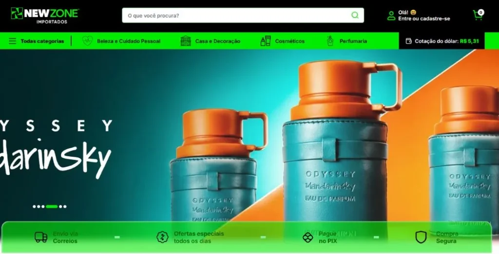 print do site NEW ZONE IMPORTADOS LOJA DO PARAGUAI QUE ENTREGA NO BRASIL CODIGO INFINITO