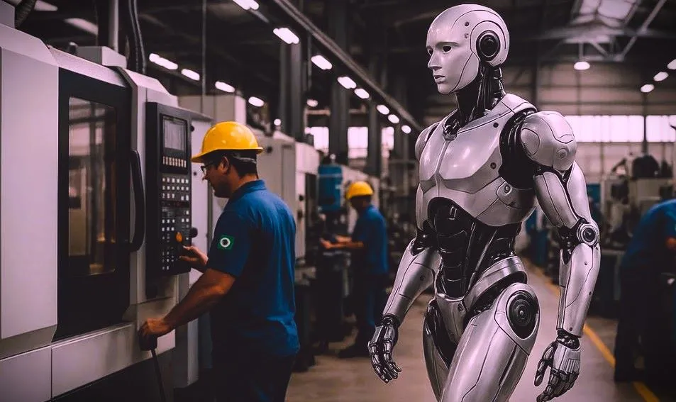 robô humanoide em fabrica reprodução