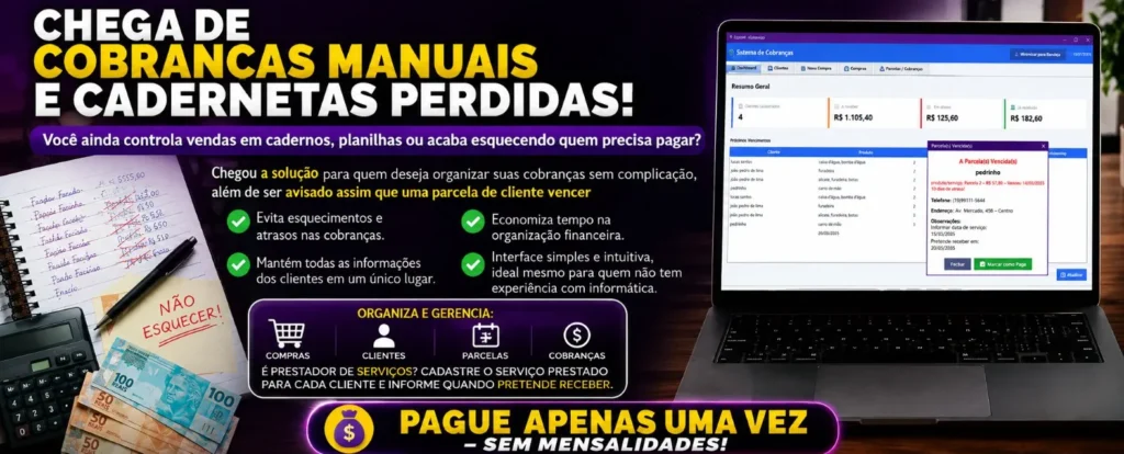 Sistema para organizar compras parcelas e Cobranças Código Infinito