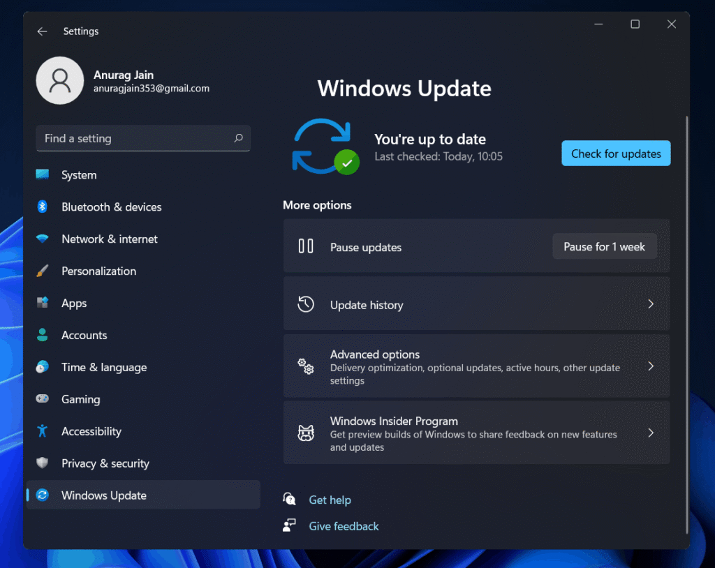 print da tela do windows update do windows 11