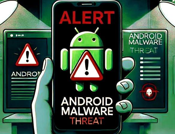 mão segurando celular Android e alerta de virus