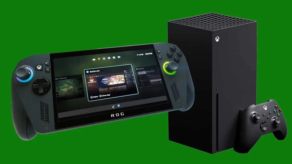 console portatil rog e console xbox preto