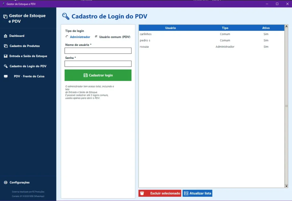 GESTOR DE ESTOQUE E PDV (Ponto de venda)