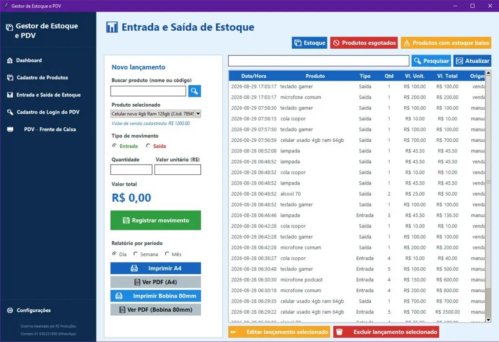 GESTOR DE ESTOQUE E PDV (Ponto de venda)