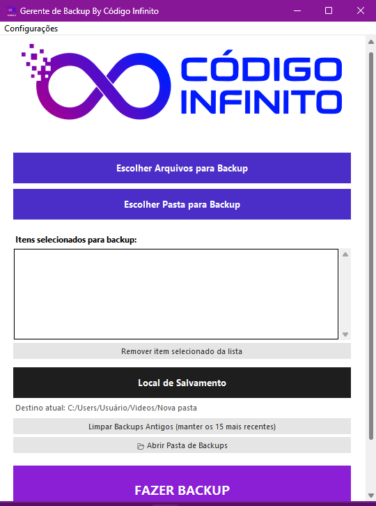 print da tela do programa gestor de backup